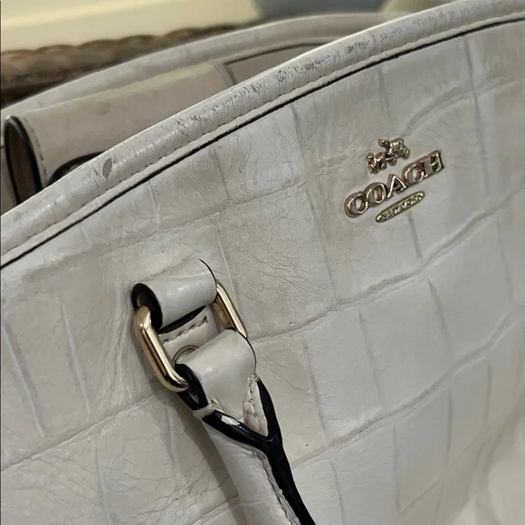 Coach Ivory Croc-Embossed Satchel - Picture 13 of 16